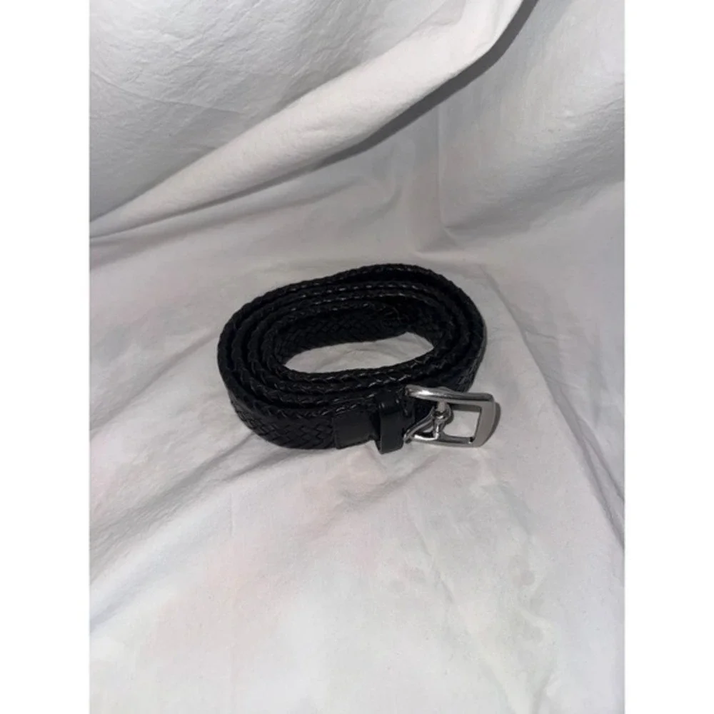 Coach Mens‎ Black Braided Leather Belt 38 95cm Woven Silver Buckle 90008